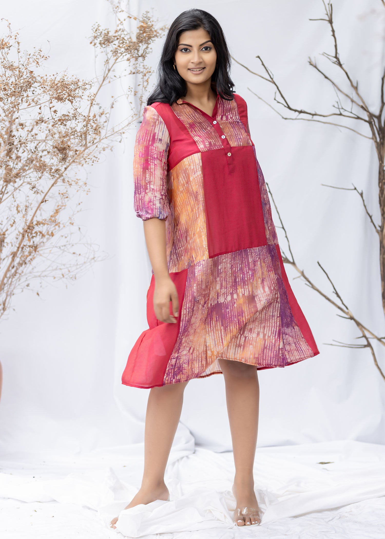 Batik ice dye patched dress