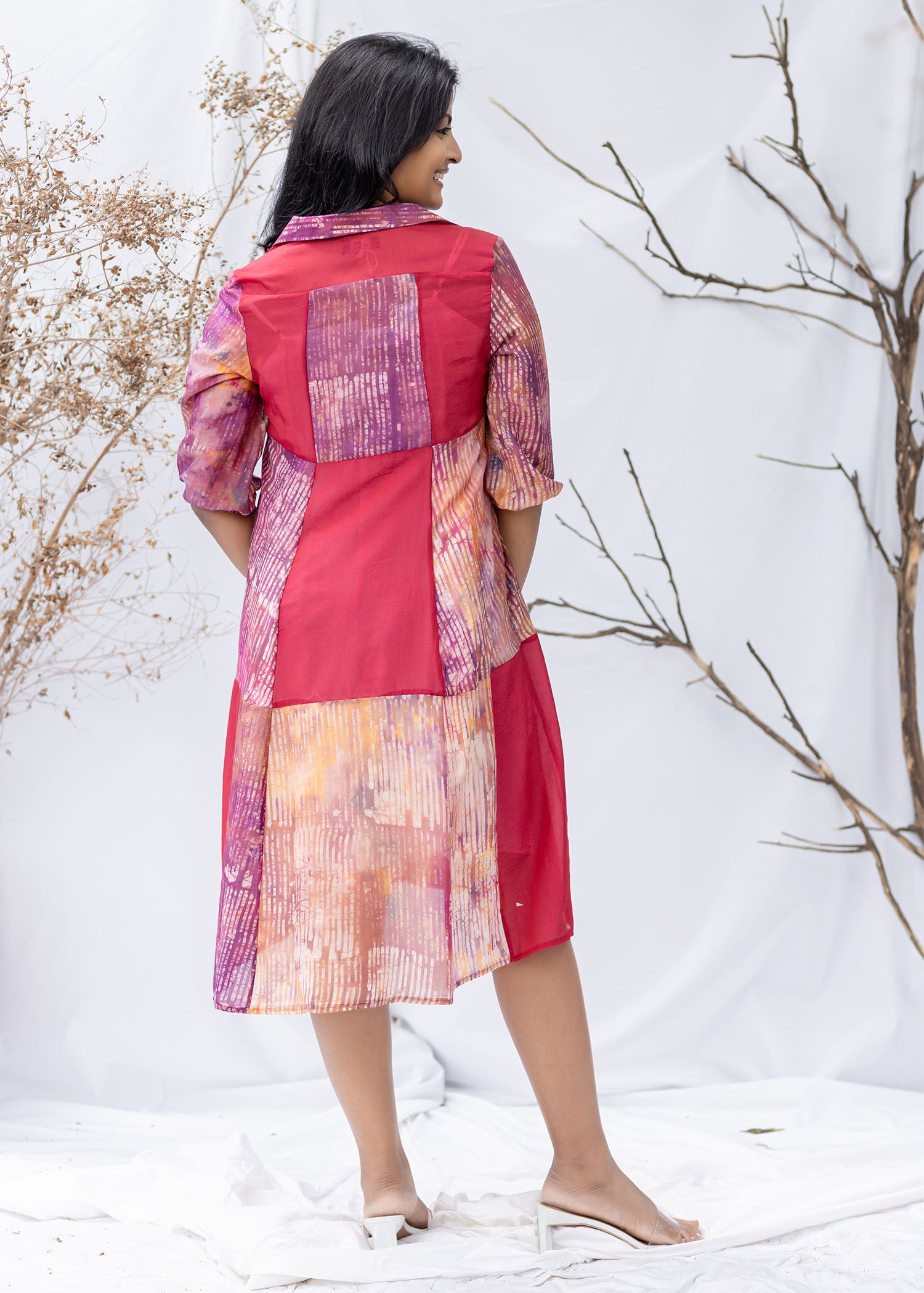 Batik ice dye patched dress