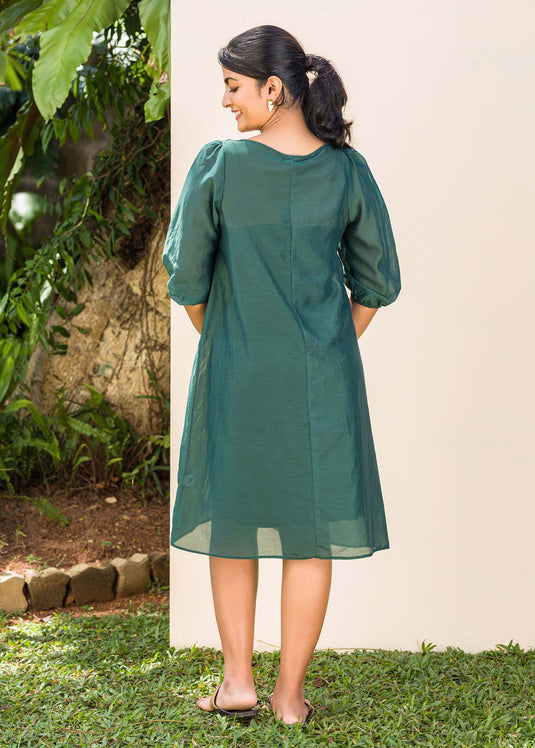 Batik jellyfish detailed puff sleeved dress
