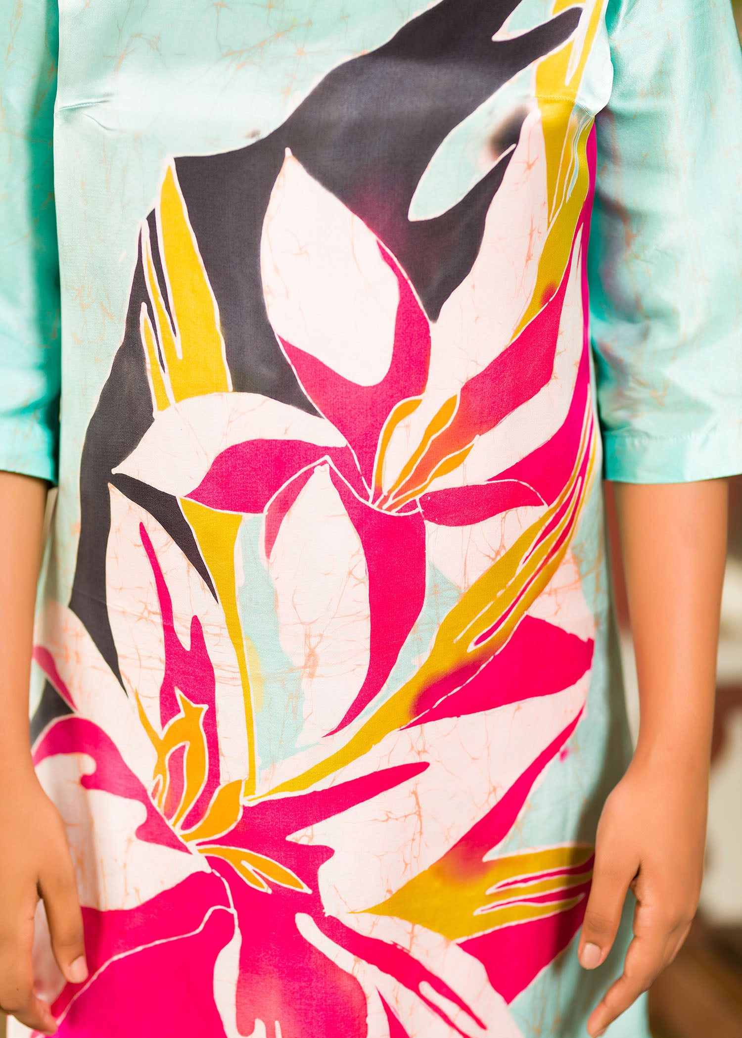 Batik Floral Detail Silk Dress