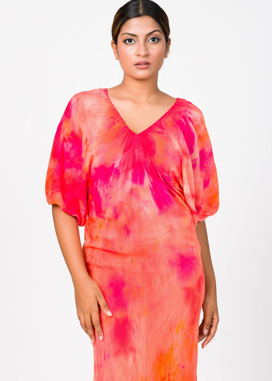 Balloon Sleeve V-Neck Batik Dress