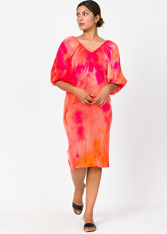 Balloon Sleeve V-Neck Batik Dress