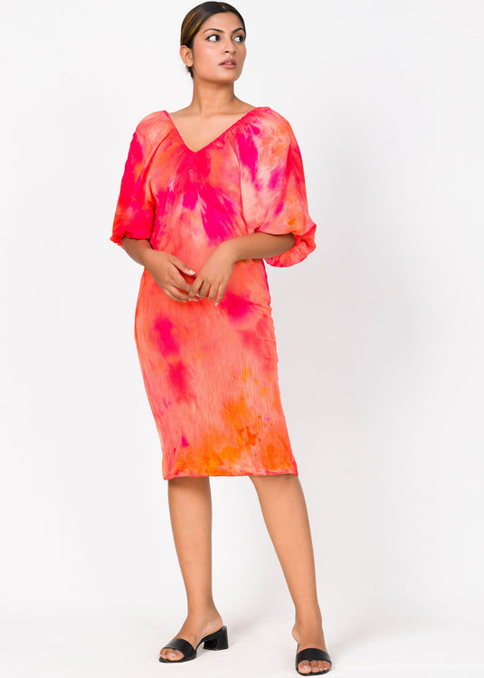 Balloon Sleeve V-Neck Batik Dress