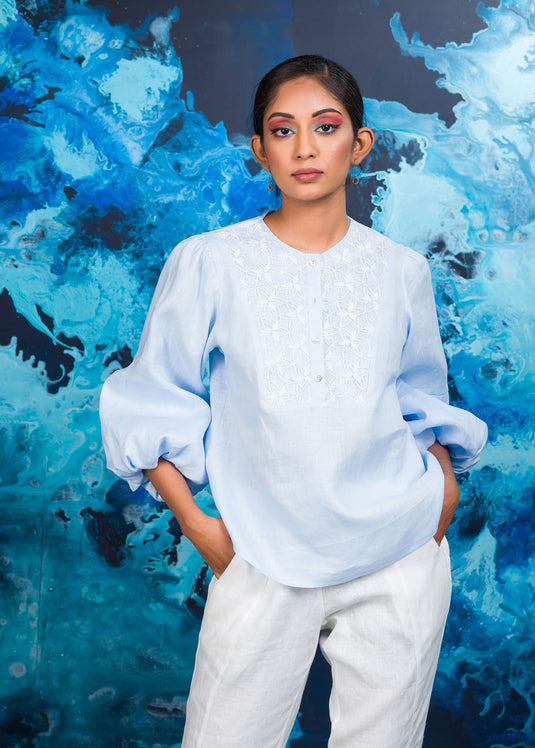 Puff Sleeve Lace Detail Top