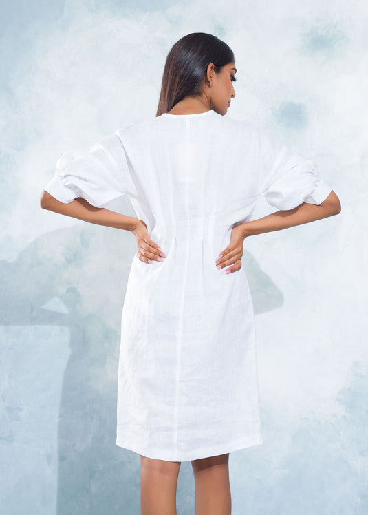 Semi Fitted Midi Dress (White)