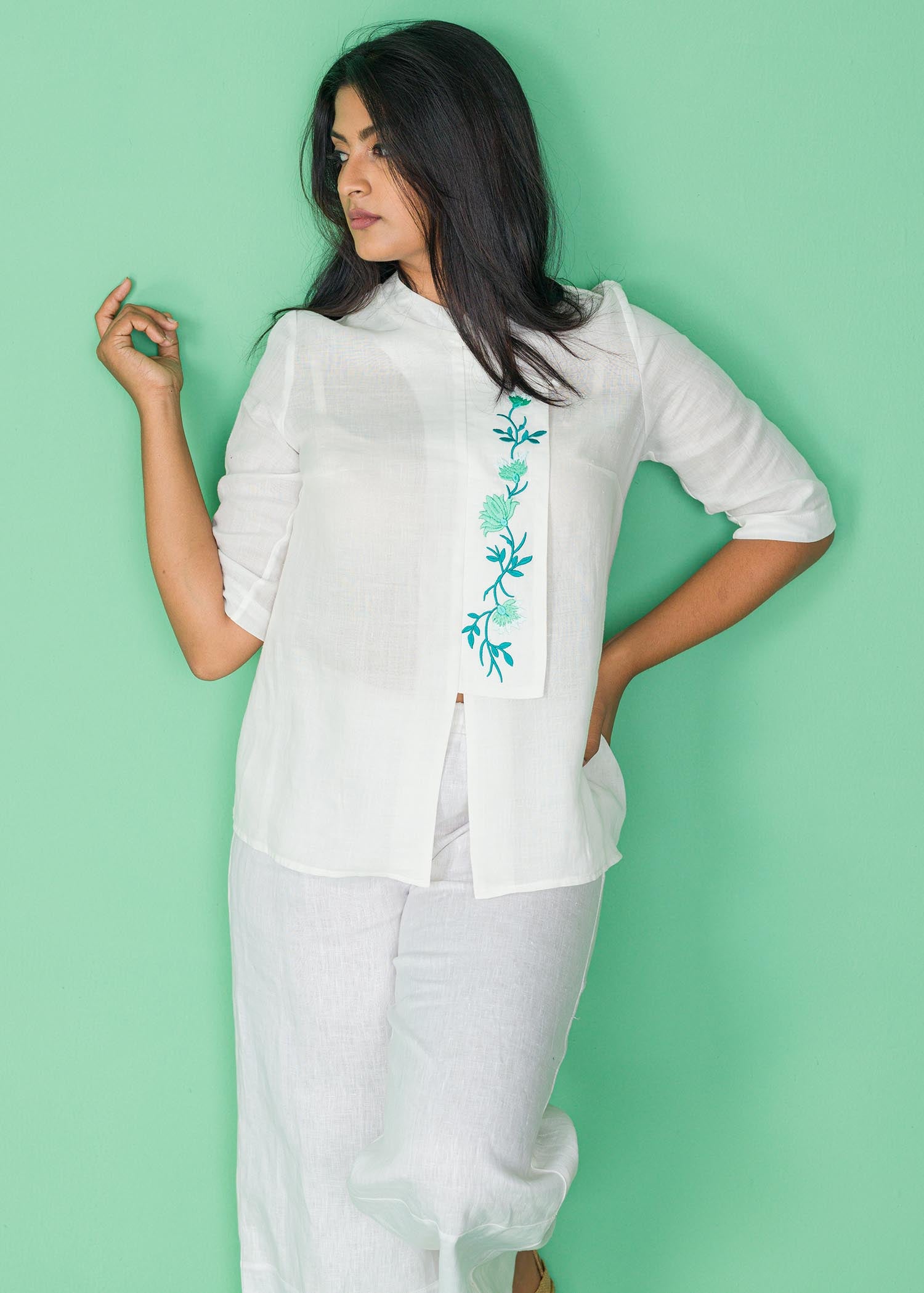 EMBROIDERED FLAP DETAIL BLOUSE