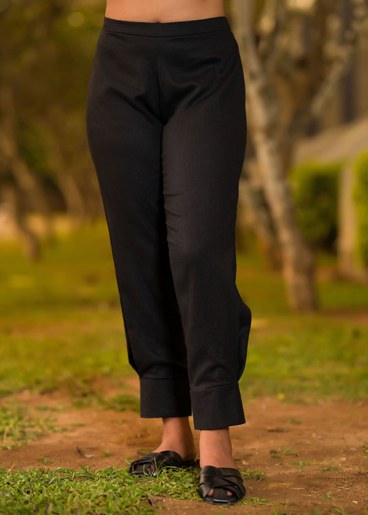 Cuff Detail Linen Straight Pant