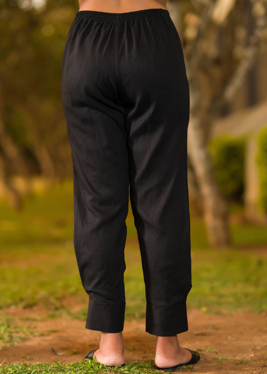 Cuff Detail Linen Straight Pant