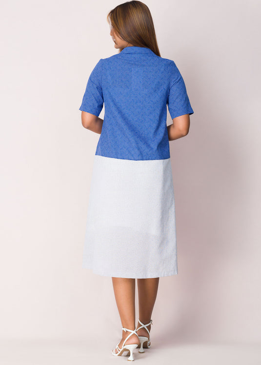 Collar Detailed Contrast Flared Dress