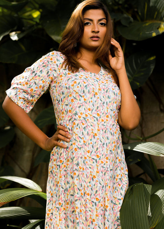 Front Paneled Flared Dress (Floral)