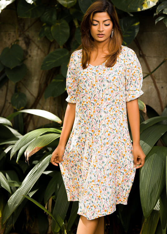 Front Paneled Flared Dress (Floral)