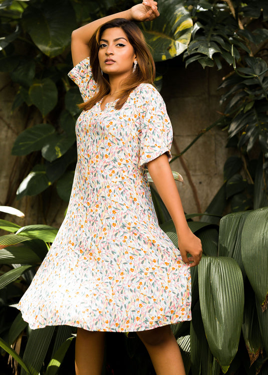 Front Paneled Flared Dress (Floral)