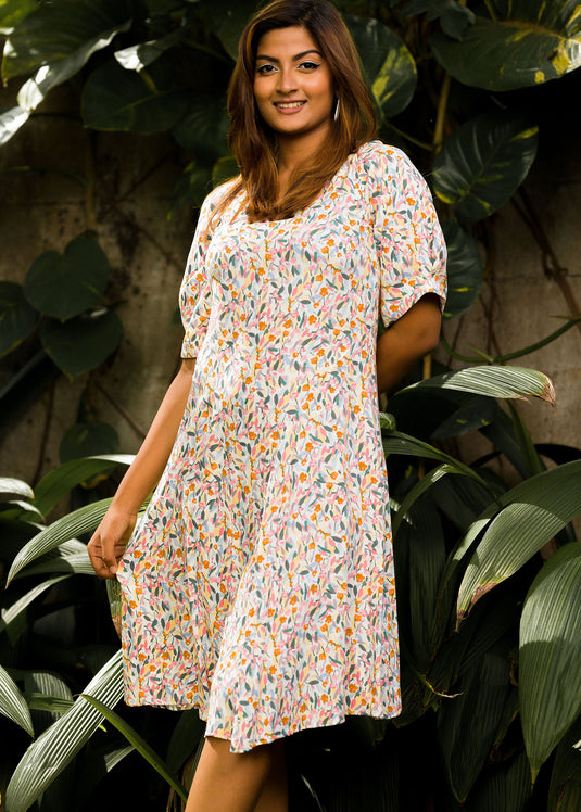 Front Paneled Flared Dress (Floral)