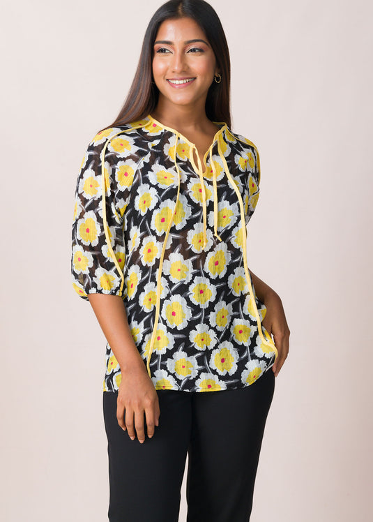 Piping Detail puff sleeve top