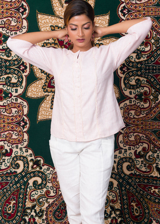 Fringe Lace Detail Raffia Blouse