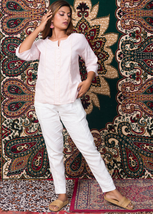 Fringe Lace Detail Raffia Blouse