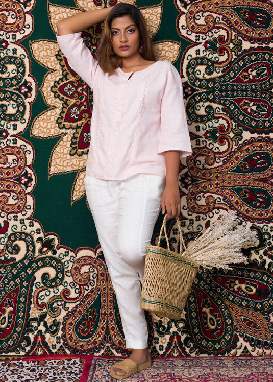 Fringe Lace Detail Raffia Blouse