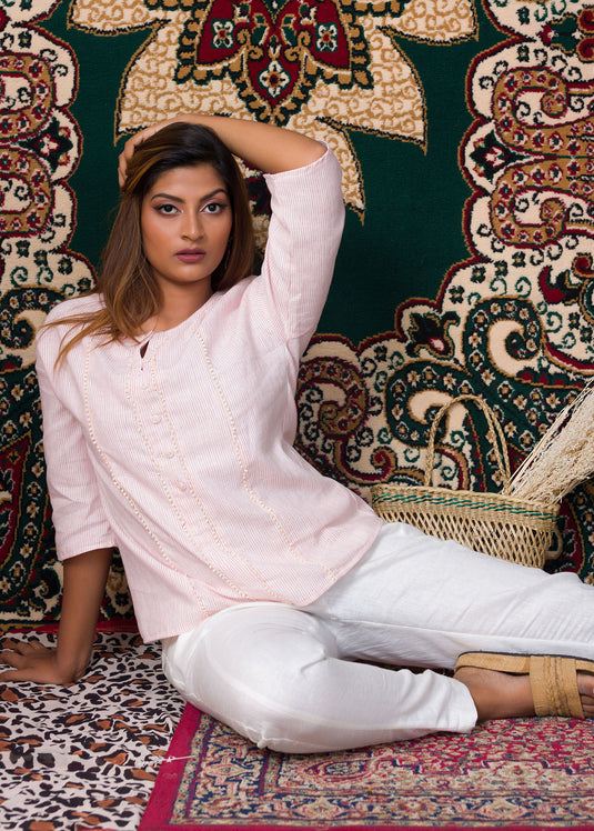 Fringe Lace Detail Raffia Blouse