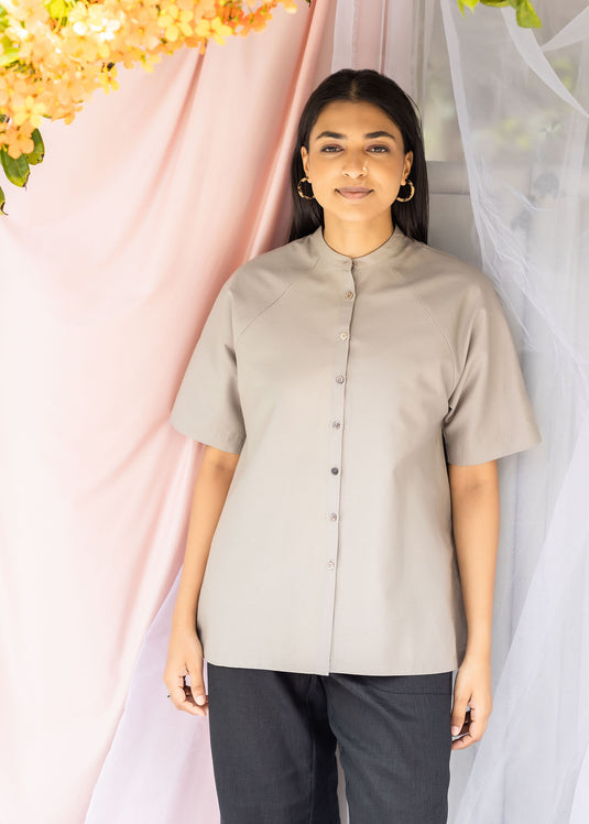 Raglan Sleeve Top With Placket