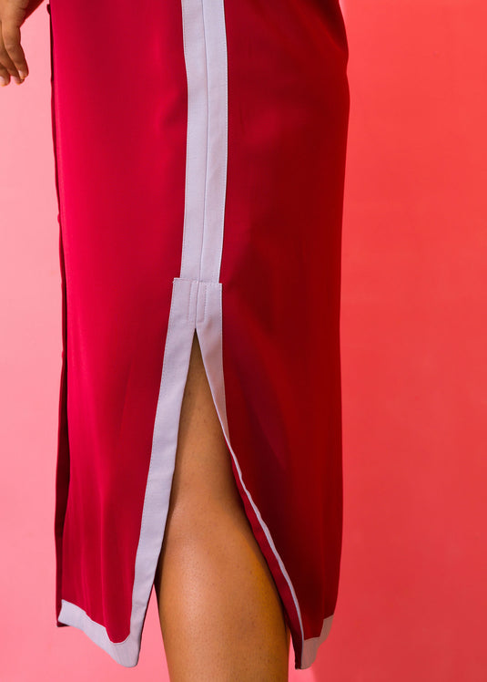 Sleeveless Curved Hem Detailed Contrast Dress