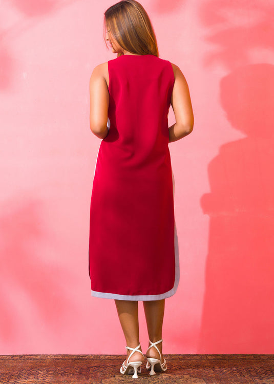 Sleeveless Curved Hem Detailed Contrast Dress