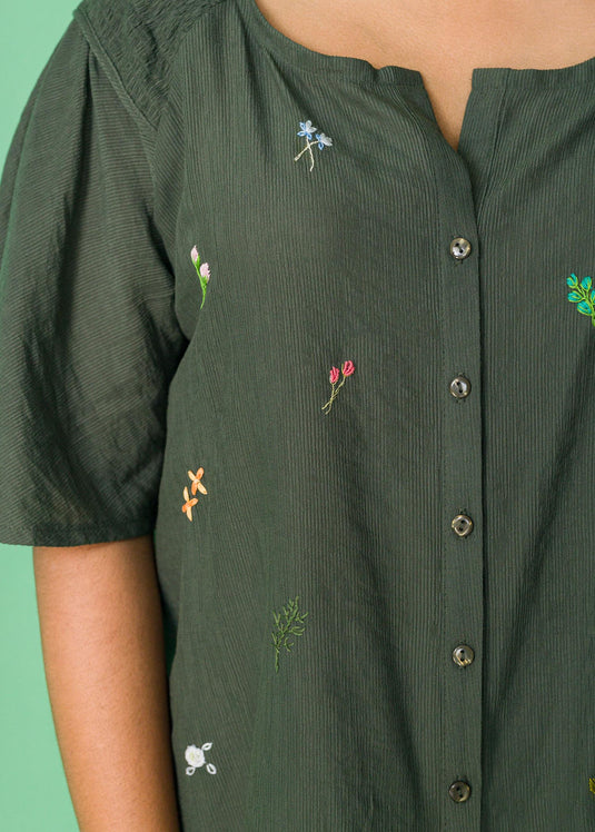 HAND EMBROIDERED SMOKING DETAIL BLOUSE
