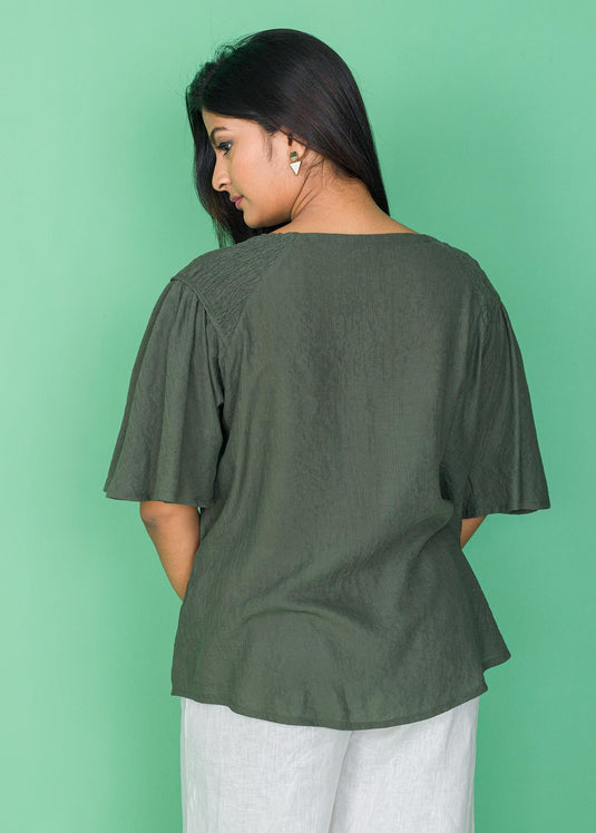 HAND EMBROIDERED SMOKING DETAIL BLOUSE