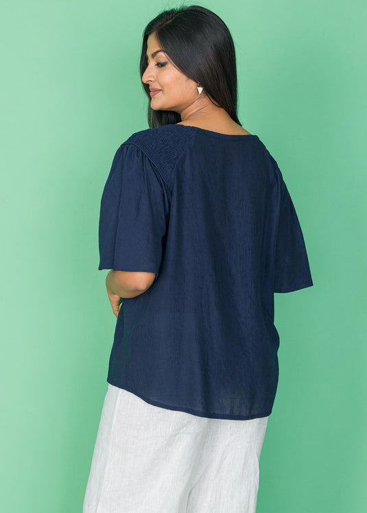 HAND EMBROIDERED SMOKING DETAIL BLOUSE