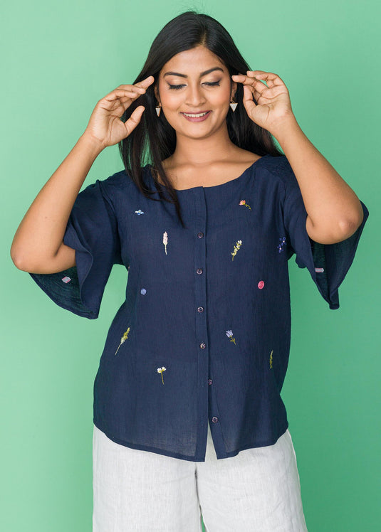 HAND EMBROIDERED SMOKING DETAIL BLOUSE