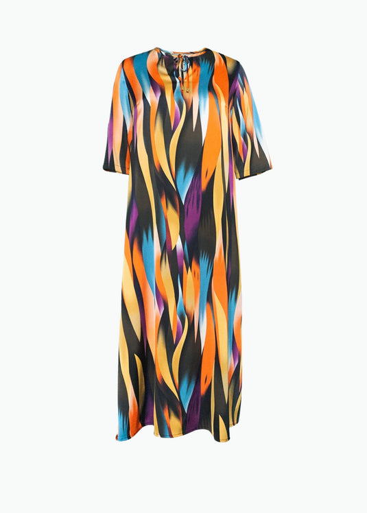 Multi colour printed maxi dress with functional tie