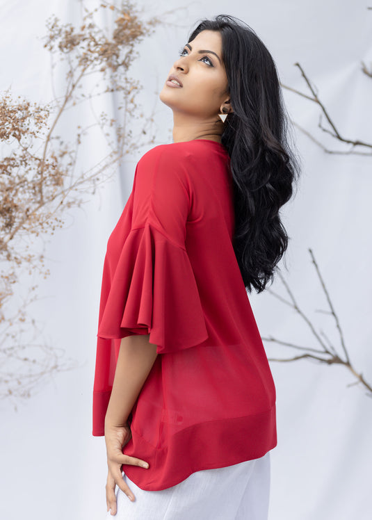 Flounce sleeve detailed blouse