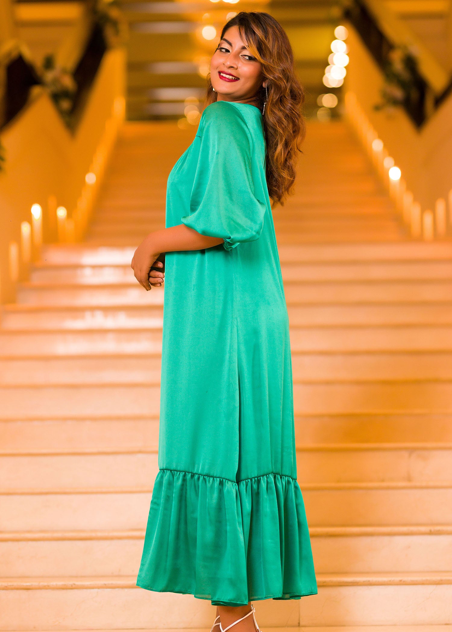 Solid Color Long Tiered Dress