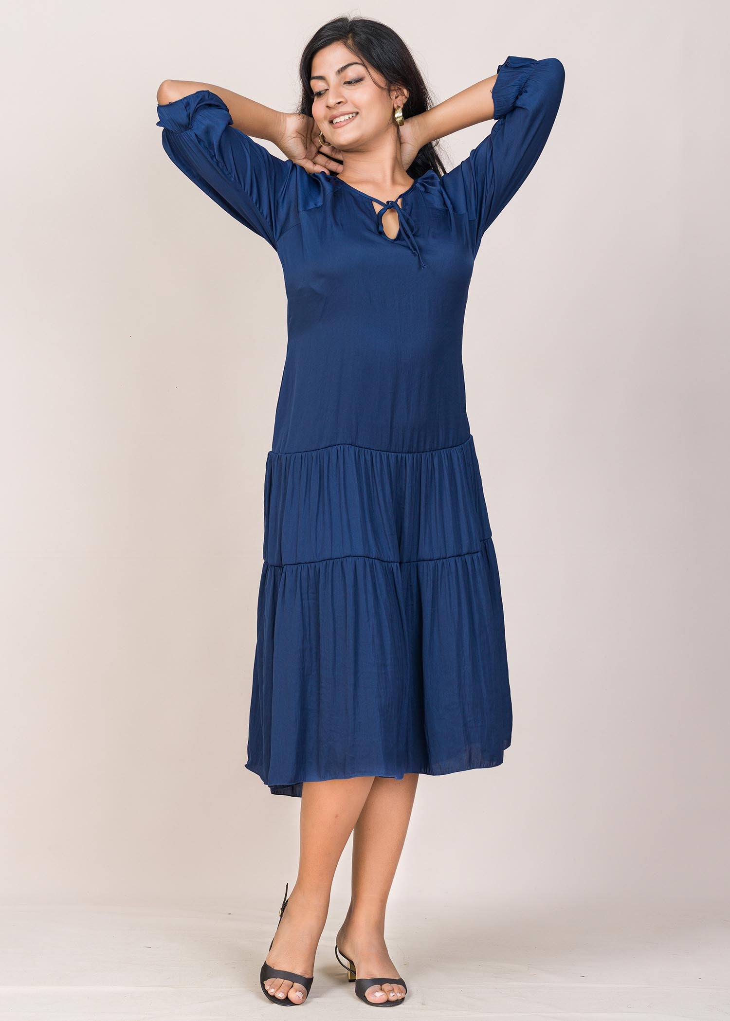 Front Tie-Up Tiered Dress