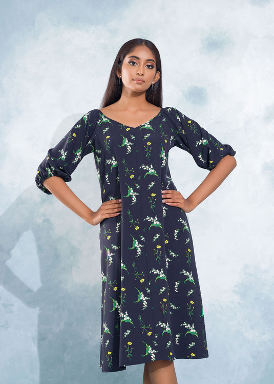 Puff Sleeve Long Dress