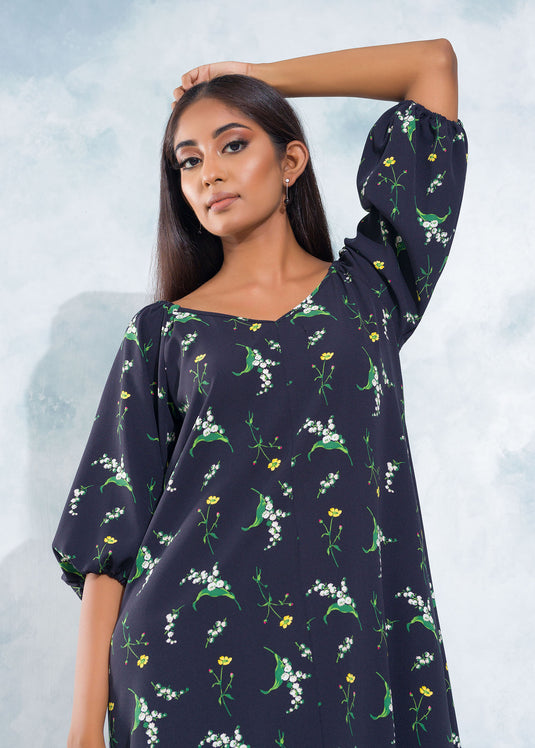 Puff Sleeve Long Dress