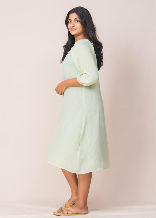 Front button detailed flared dress