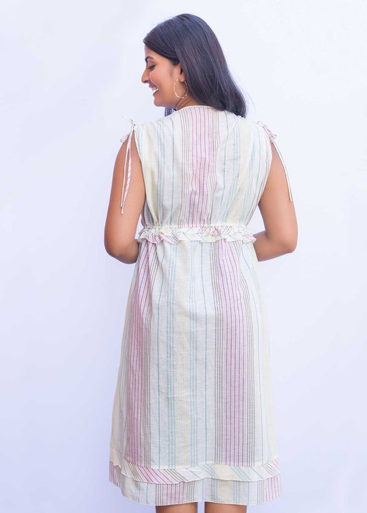 Frill detailed front tie-up dress