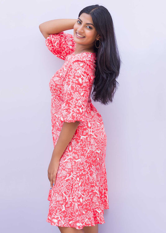 Puff Sleeve Detailed Bottom Frilled Dress