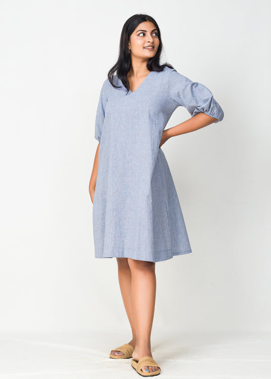 V -Neck puff sleeve dress
