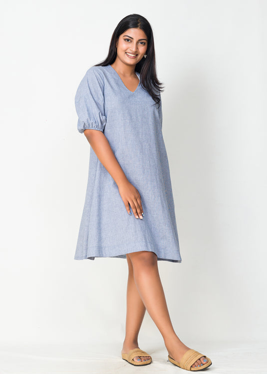 V -Neck puff sleeve dress
