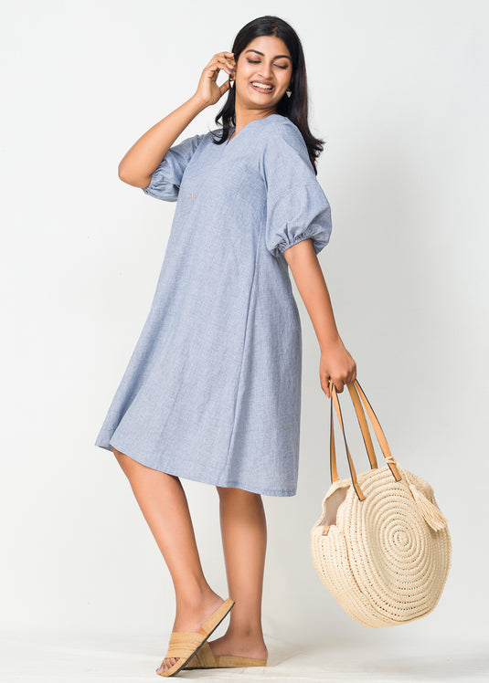 V -Neck puff sleeve dress