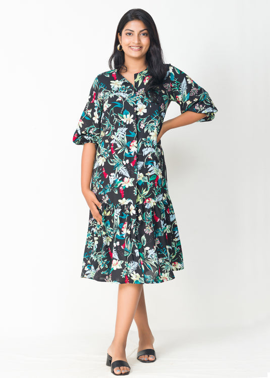 Puff Sleeve detailed tiered dress