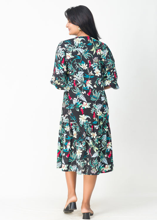 Puff Sleeve detailed tiered dress