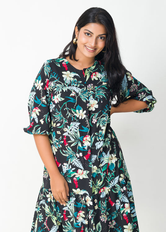 Puff Sleeve detailed tiered dress