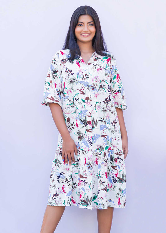 Puff Sleeve detailed tiered dress