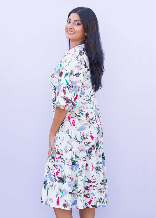 Puff Sleeve detailed tiered dress