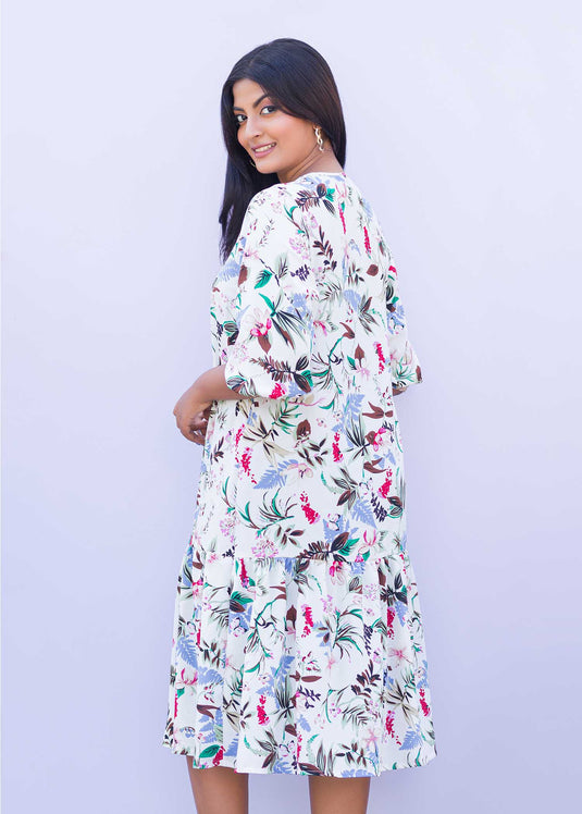 Puff Sleeve detailed tiered dress