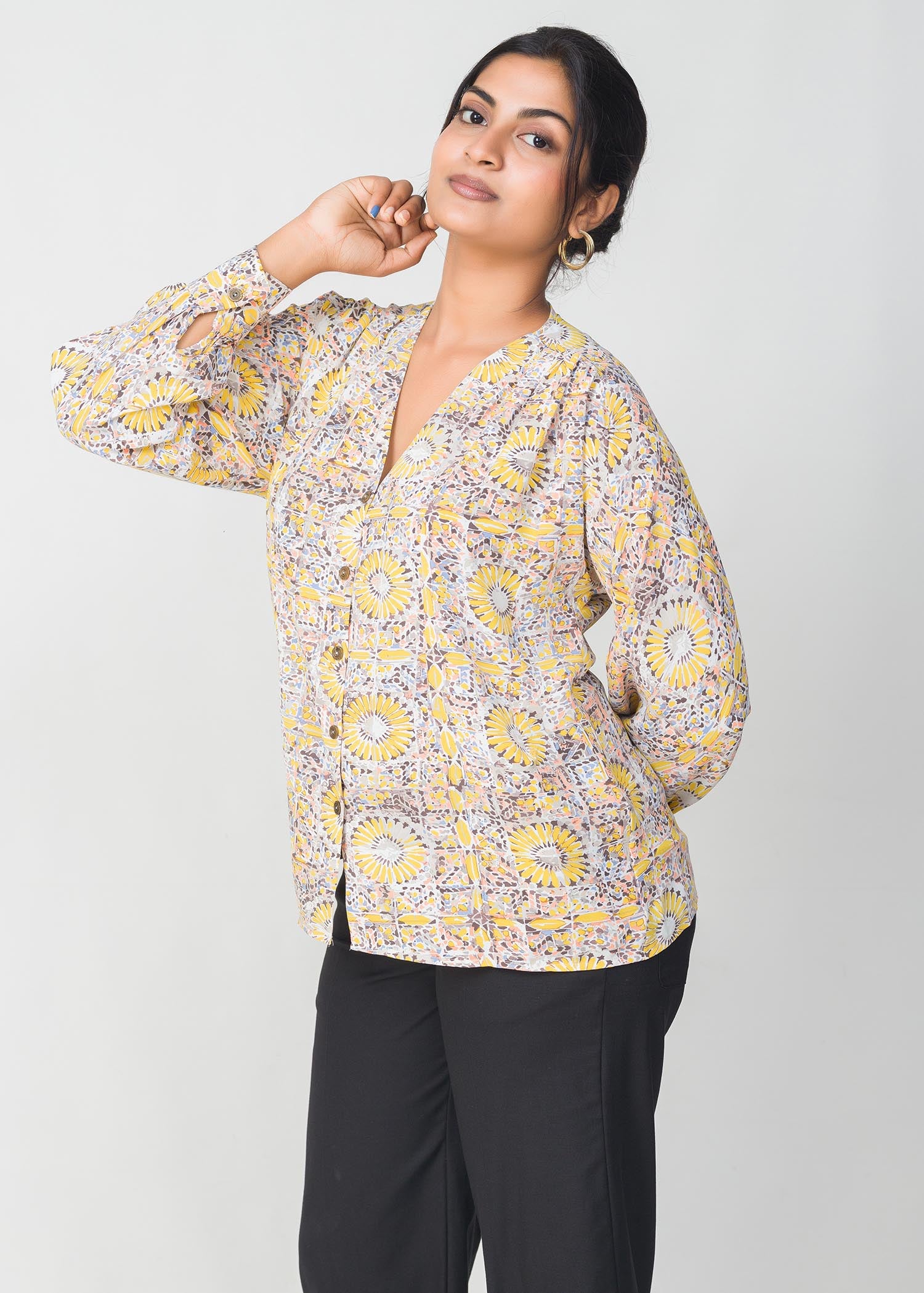 Gathered sleeve cuff detail blouse