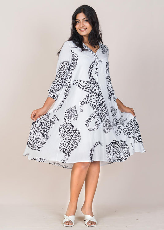 Uneven Hem Detailed Long Sleeves Flared  Dress