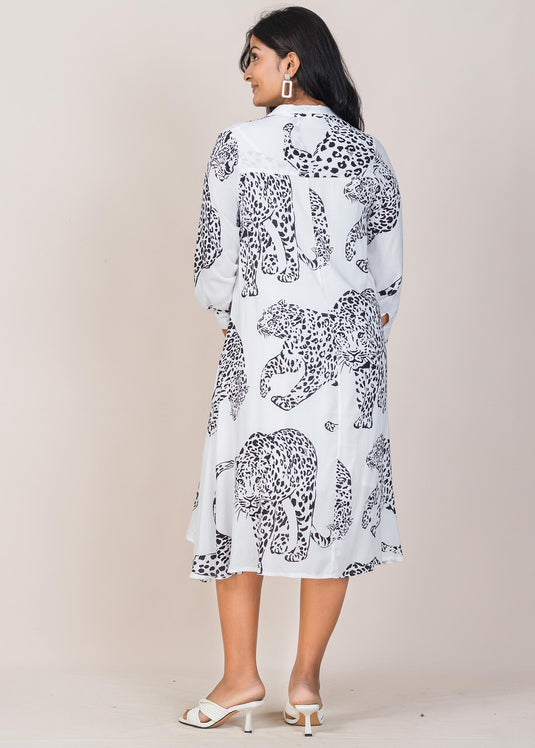 Uneven Hem Detailed Long Sleeves Flared  Dress